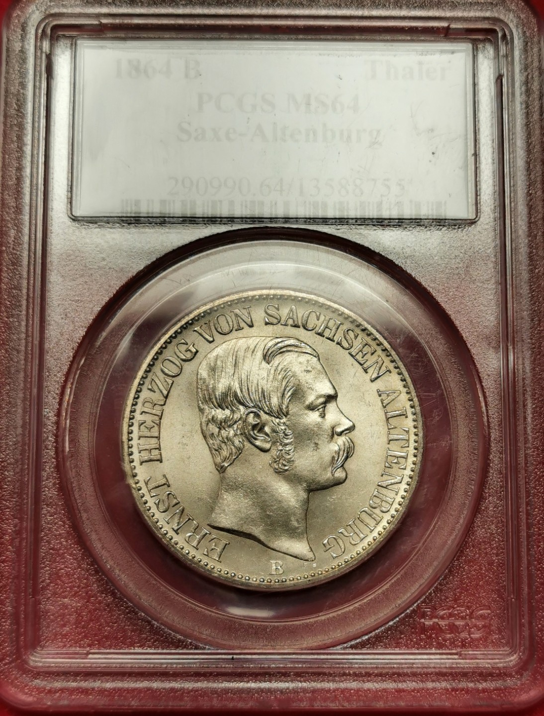 凡希社世界钱币微拍第二百三十三期 荐！1864萨克森阿尔腾贝格泰勒PCGS-MS64全银光底板一流！