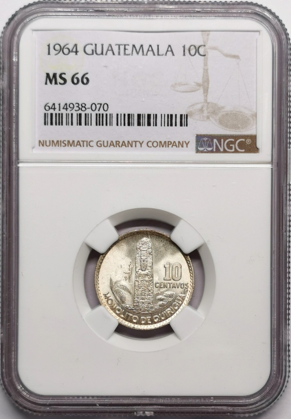 凡希社世界钱币微拍第二百三十三期 1964危地马拉10分银币NGC-MS66