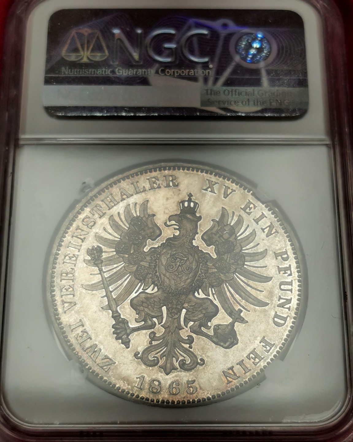 凡希社世界钱币微拍第二百三十三期 荐！1865普鲁士威廉一世2泰勒大银精铸NGC-PF64五彩顶级品相！