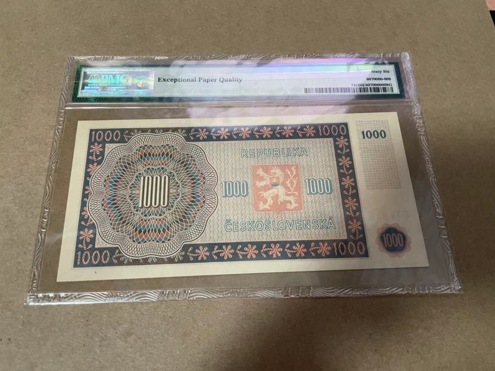 【Blue Auction】✨世界纸币精拍第306期——南越豹子【精】 【实钞】捷斯 1945年1000克朗 PMG66EPQ 