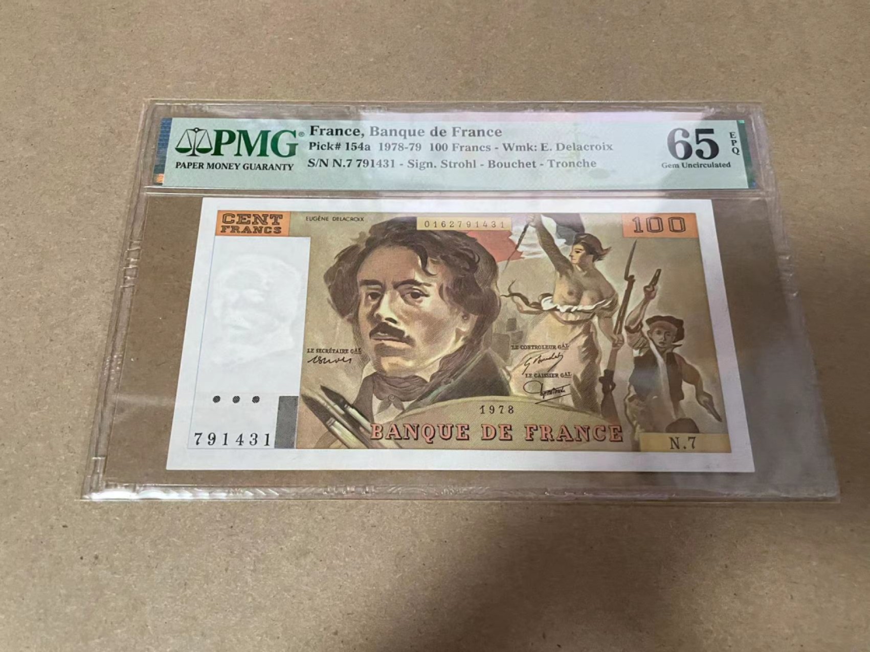 【Blue Auction】✨世界纸币精拍第306期——南越豹子【精】 【初版首年】法国 1978年100法郎 PMG65EPQ 自由引导人民