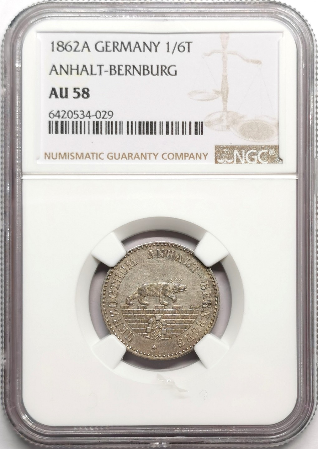 凡希社世界钱币微拍第二百三十三期 1862安哈特小熊1/6泰勒NGC-AU58