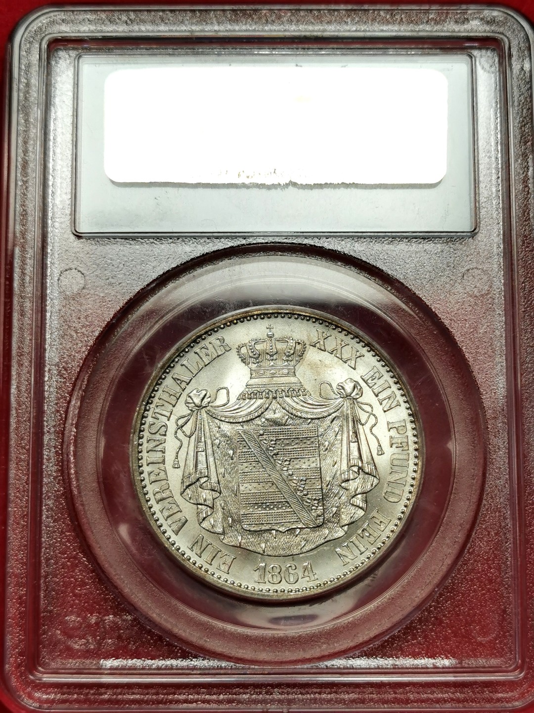 凡希社世界钱币微拍第二百三十三期 荐！1864萨克森阿尔腾贝格泰勒PCGS-MS64全银光底板一流！