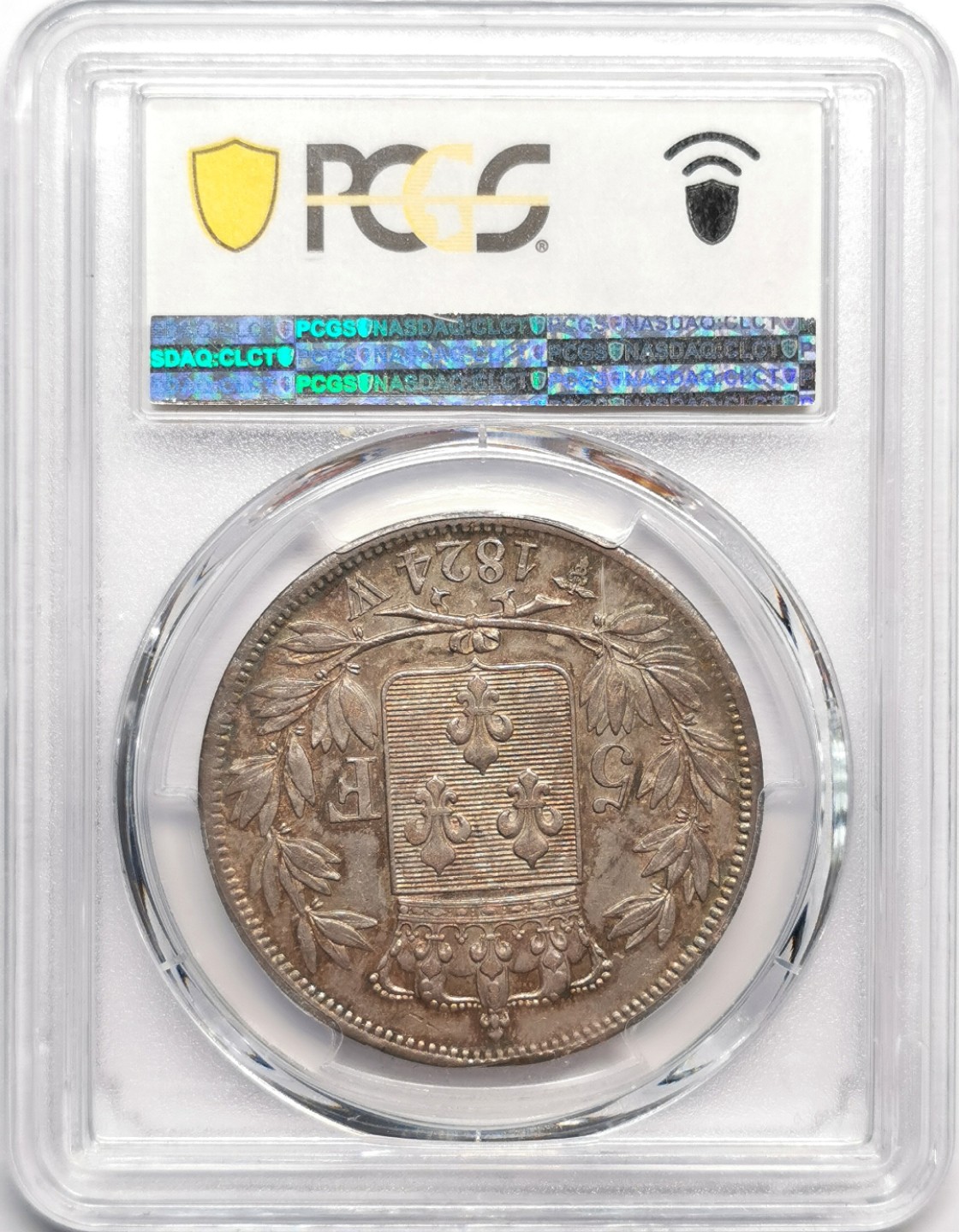 凡希社世界钱币微拍第二百三十三期 1824W法国路易十八5法郎大银PCGS-AU55