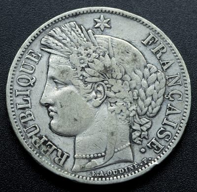 火彩社世界钱币专场拍卖 无底0佣金 欧洲早期老银币 - 法国 1849-A 谷物女神 5法郎银币
