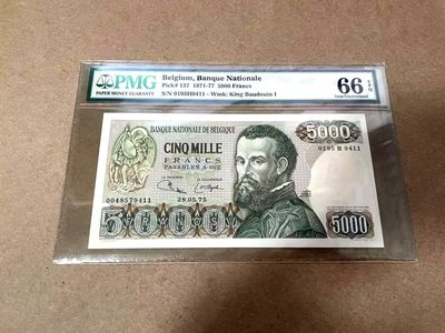 【Blue Auction】✨世界纸币精拍第306期——南越豹子【精】 - 比利时 1975年5000法郎 PMG66EPQ 现代人体解剖学的奠基人安德烈亚斯·维萨利乌斯