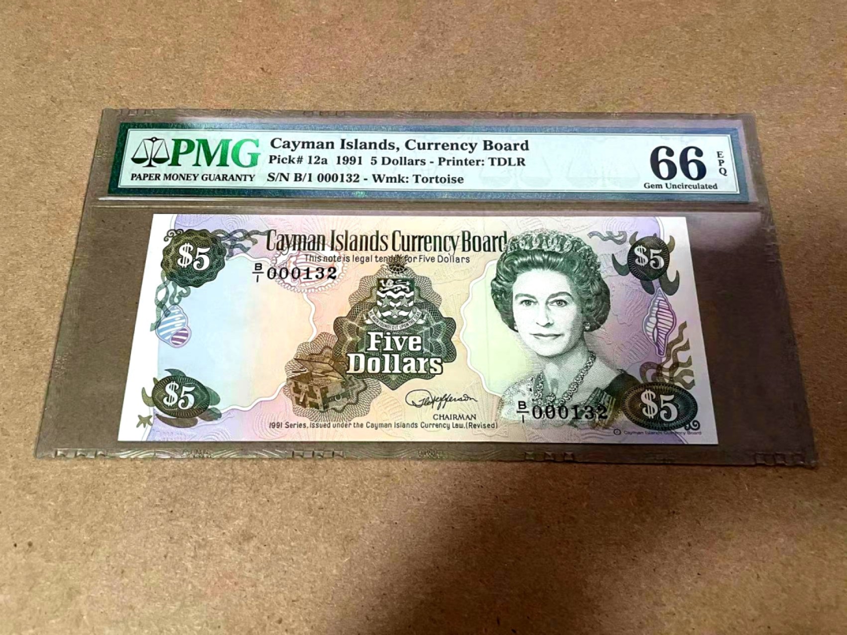 【Blue Auction】✨世界纸币精拍第306期——南越豹子【精】 【首发132小号】开曼群岛 1991年5元 女王 PMG66EPQ 海景帆船