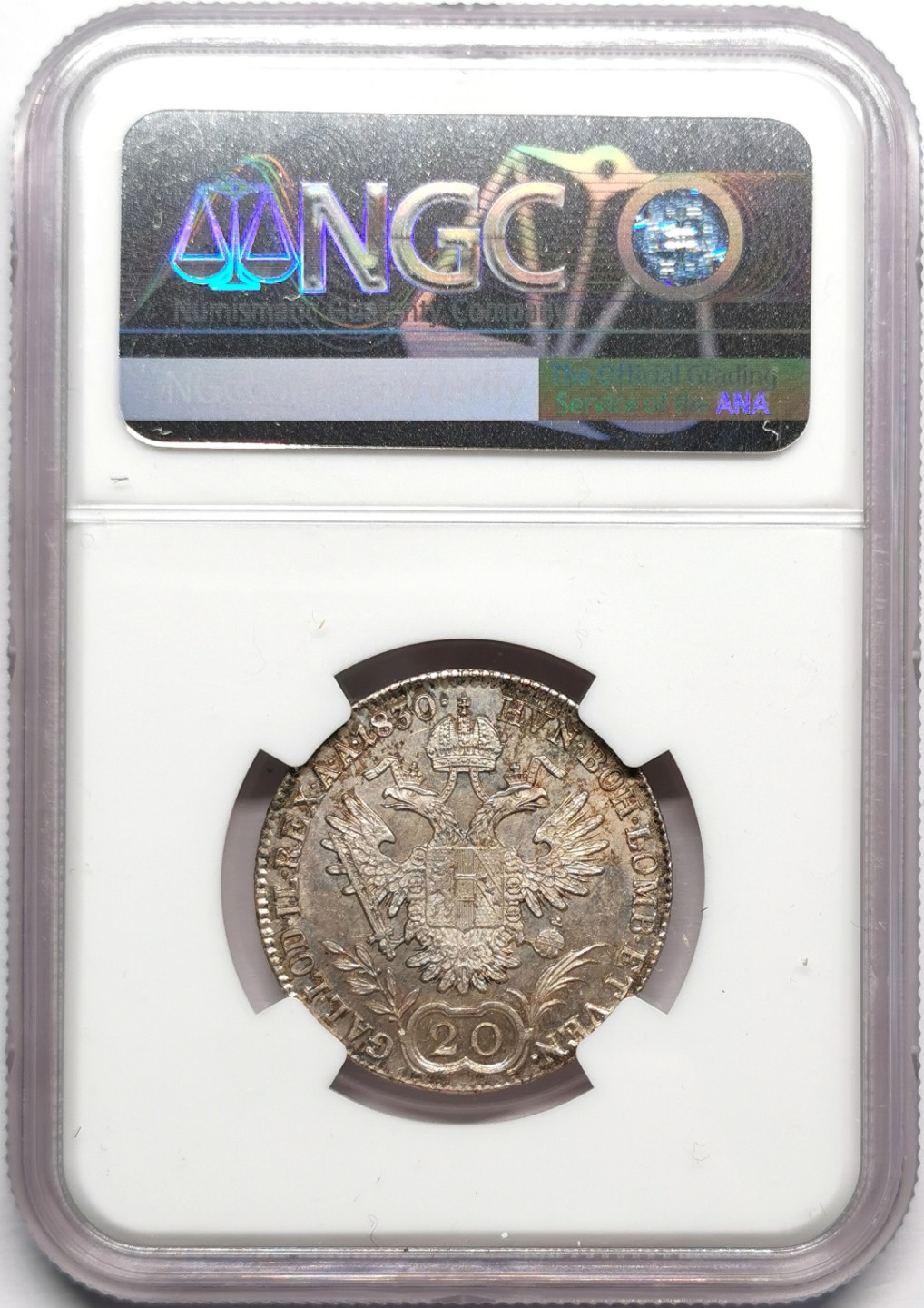 凡希社世界钱币微拍第二百三十三期 1830奥地利佛朗茨一世20K银辅币NGC-MS63淡彩！