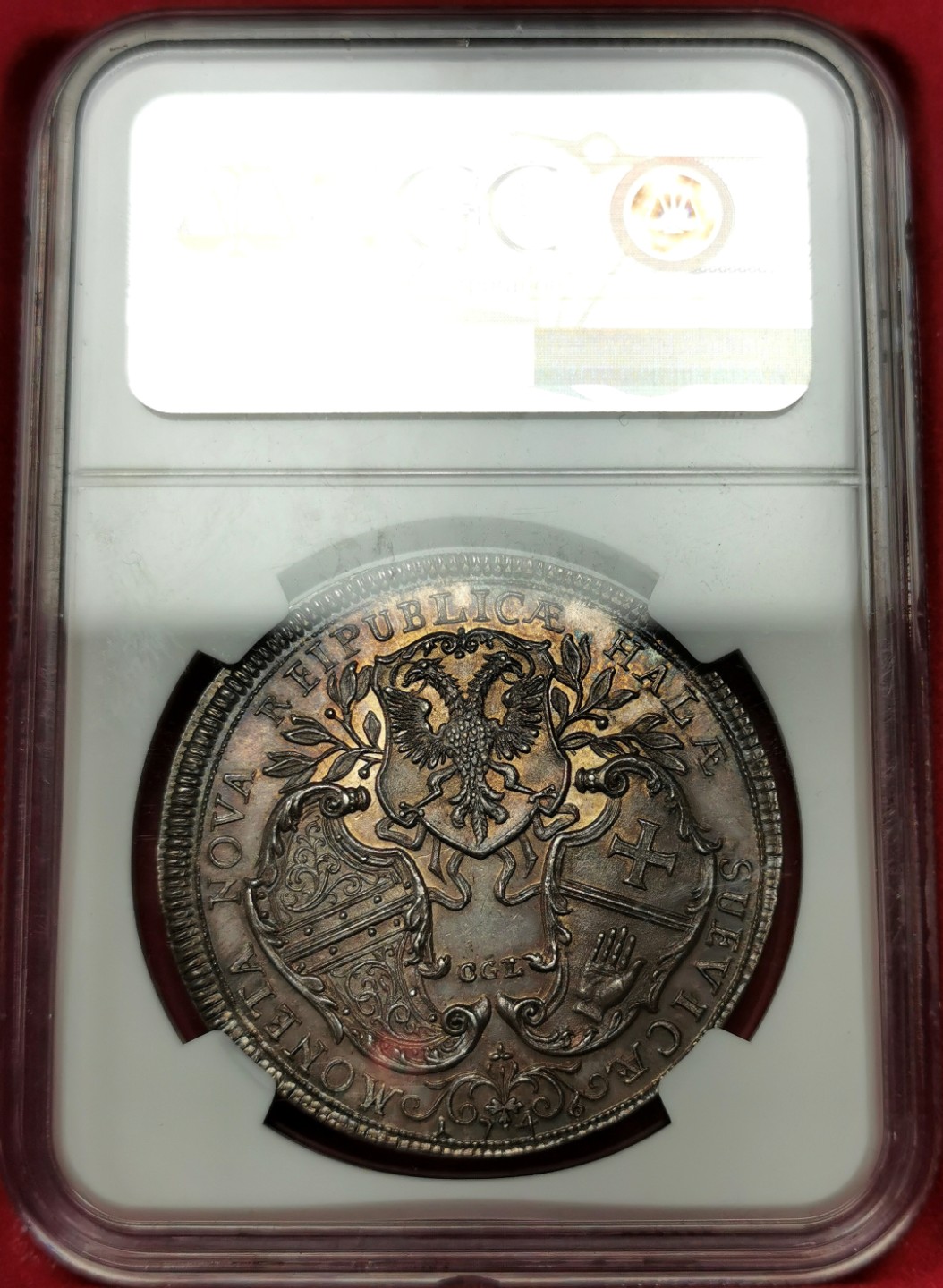 凡希社世界钱币微拍第二百三十三期 罕！1746施瓦本佛朗茨一世双头鹰盾徽泰勒大银NGC-MS63紫金重彩罕见品种！