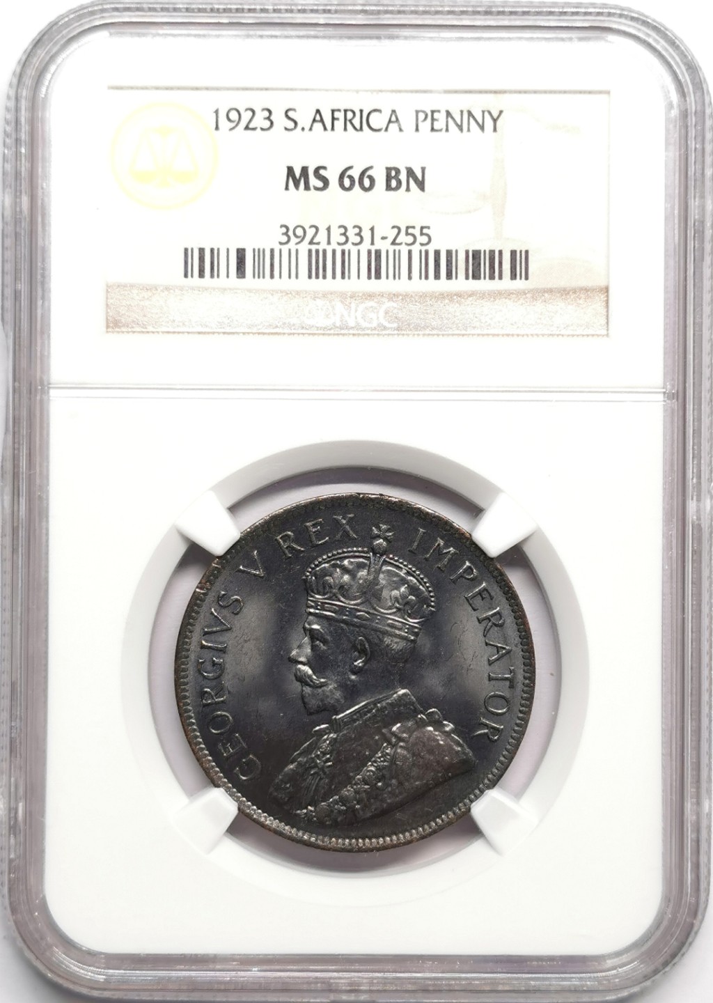 凡希社世界钱币微拍第二百三十三期 1923南非联邦乔五便士大铜NGC-MS66