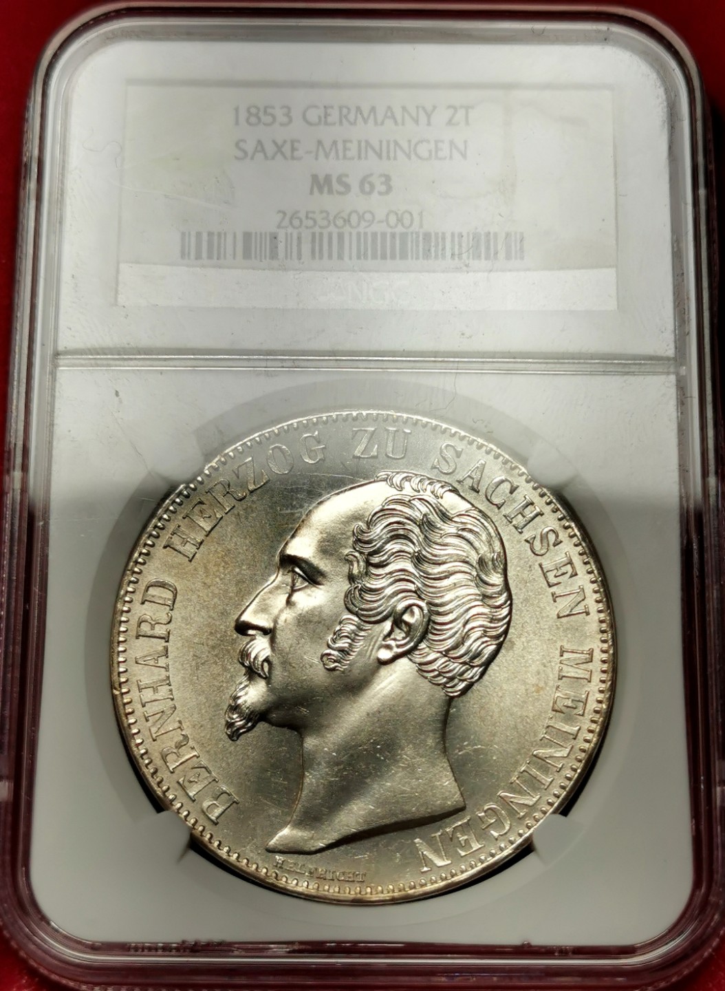 凡希社世界钱币微拍第二百三十三期 荐！1853萨克森梅宁根2泰勒大银NGC-MS63原色银光收藏级！