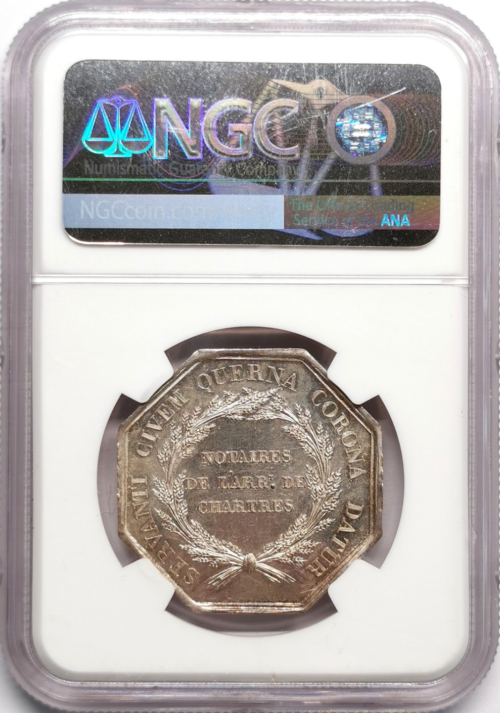 凡希社世界钱币微拍第二百三十三期 1836法国沙特尔商会八角银章NGC-MS64