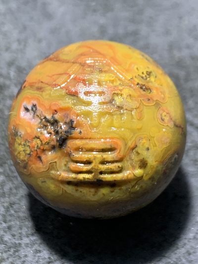 精美亚光冰飘风化纹战国红玛瑙手工雕刻金玉满堂大单珠一颗！ - 精美亚光冰飘风化纹战国红玛瑙手工雕刻金玉满堂大单珠一颗！