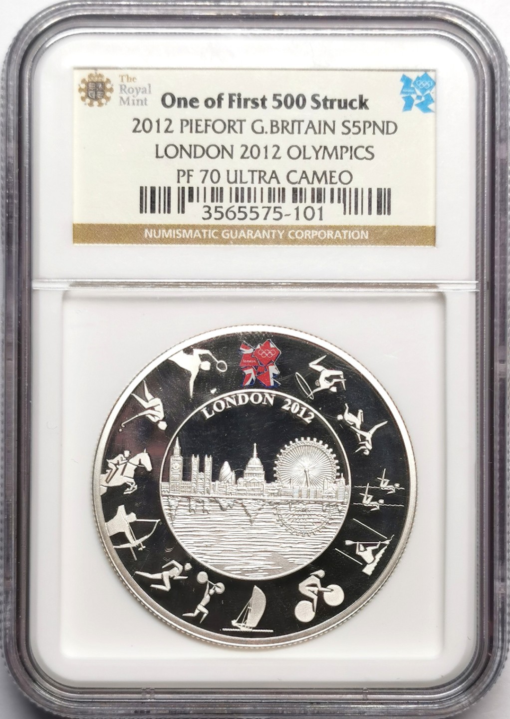 凡希社世界钱币微拍第二百三十三期 2012英国伦敦奥运5镑加厚彩银币NGC-PF70UC初铸500枚！