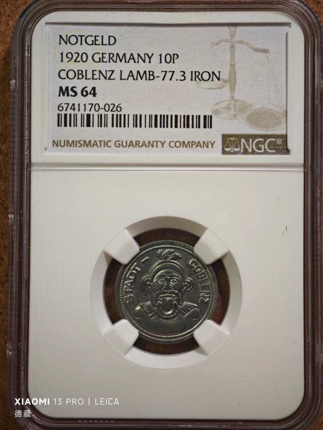 【德藏】百年德紧专场拍卖3 1920年德国德紧科布伦茨10芬尼小丑铁币 NGC MS64