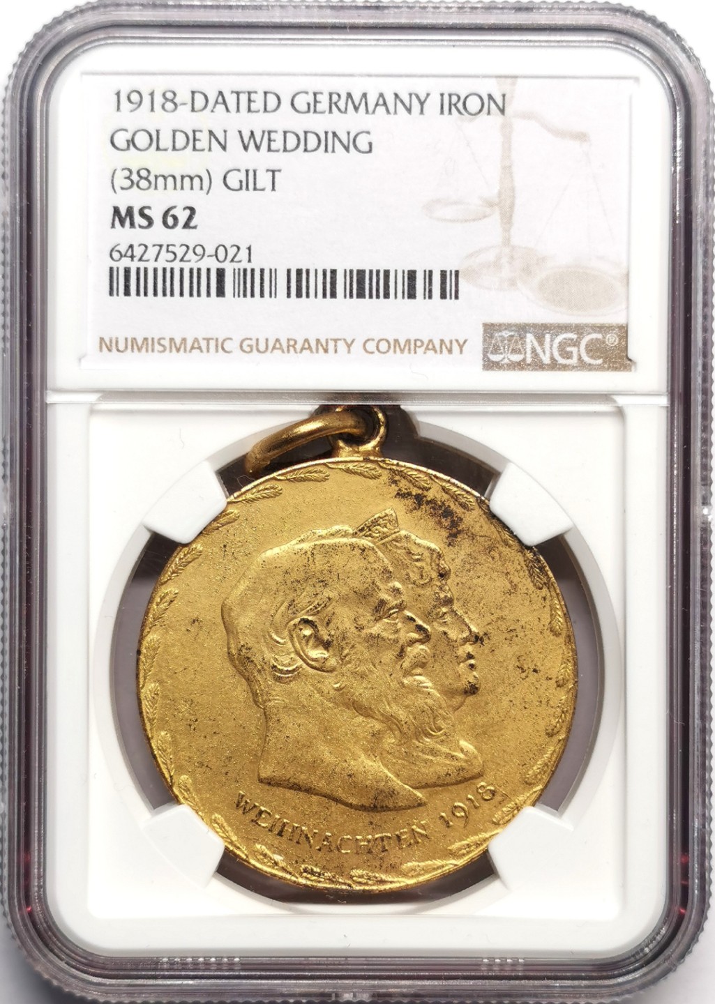 凡希社世界钱币微拍第二百三十三期 1918德国巴伐利亚金婚镀金纪念章NGC-MS62