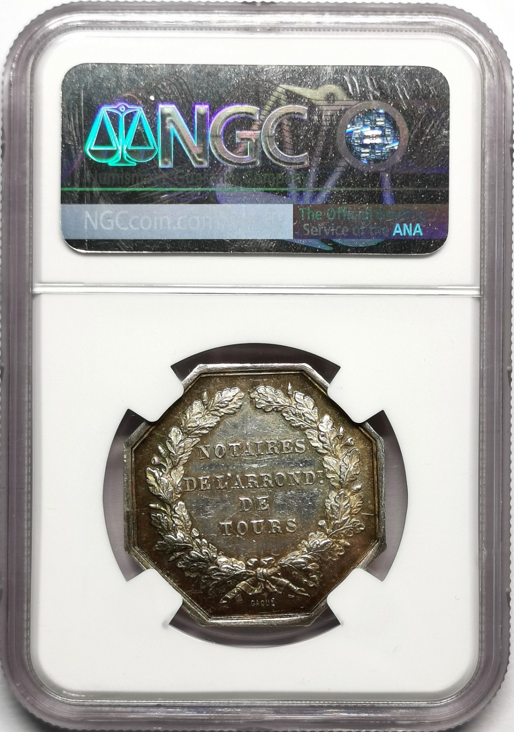 凡希社世界钱币微拍第二百三十三期 十九世纪法国图尔公证处八角银章NGC-MS62