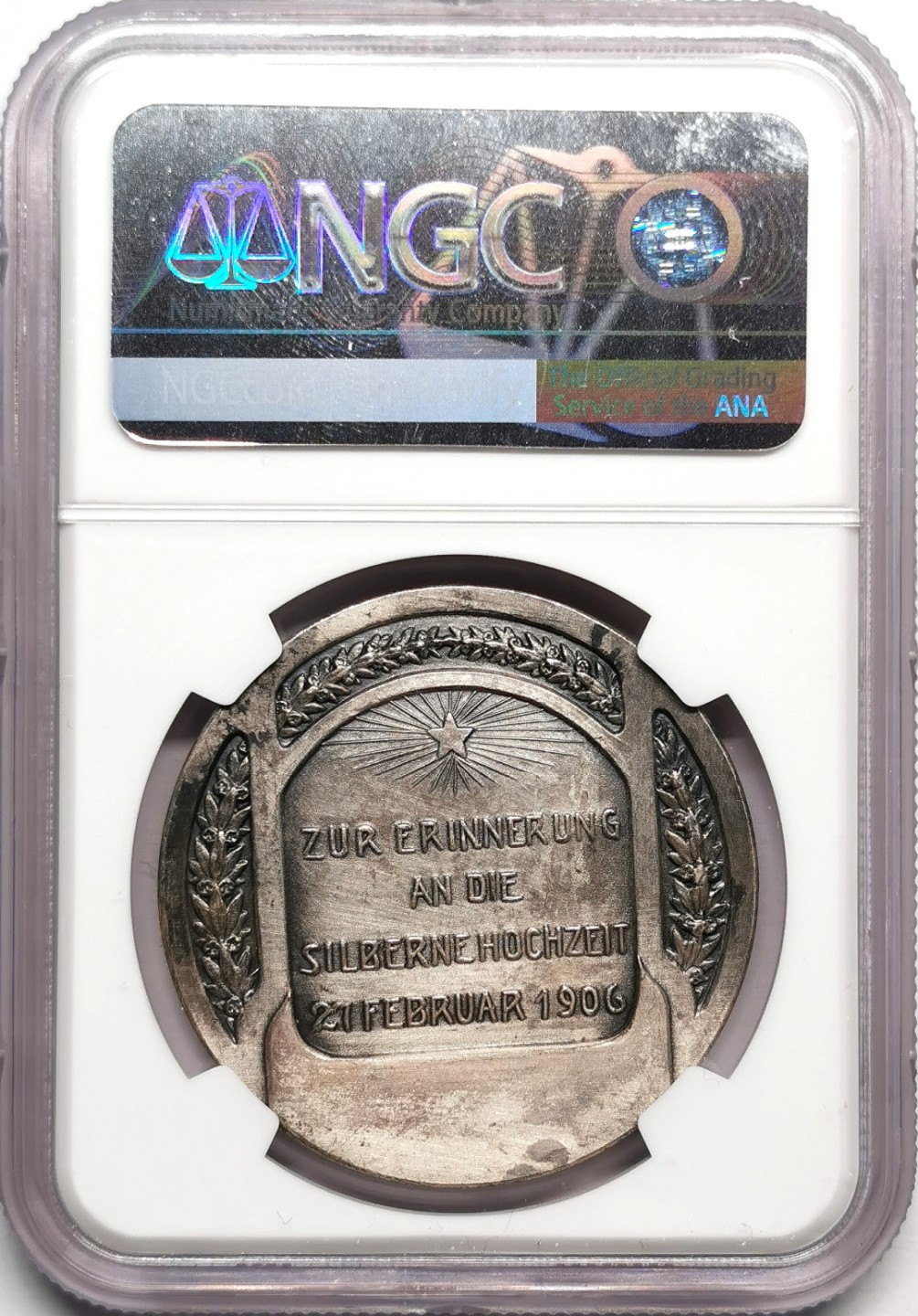 凡希社世界钱币微拍第二百三十三期 1906德国威廉二世银婚纪念铜镀银章NGC-UNCD