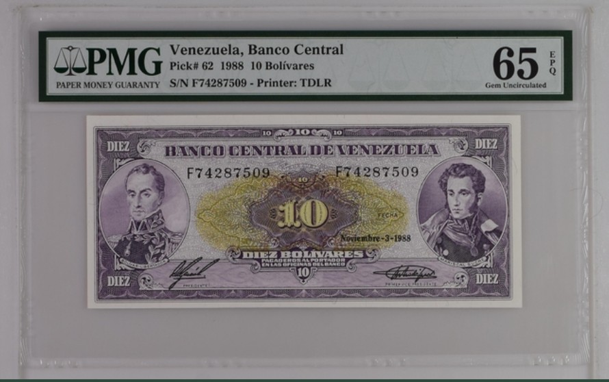 收藏联盟Quantum Auction 第243期拍卖 已更新 委瑞内拉1988年10玻利瓦尔 PMG65 