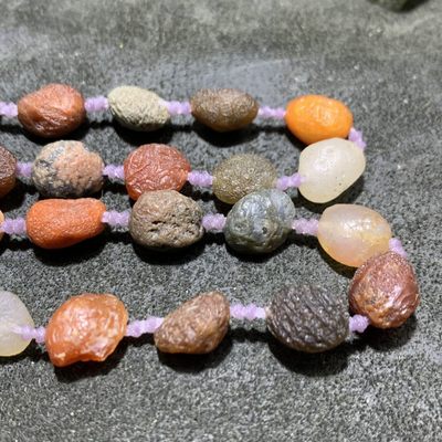 精美罕见天然阿拉善毛线团筋脉玛瑙项链一条， 精美罕见天然阿拉善毛线团筋脉玛瑙项链一条，