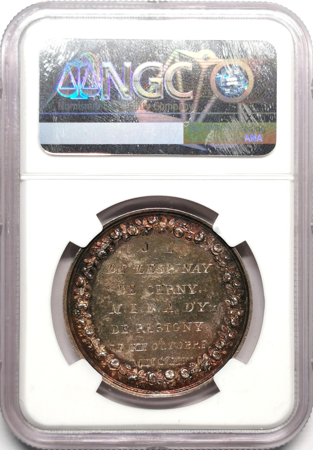 凡希社世界钱币微拍第二百三十三期 1814法国执子之手纪念银章NGC-MS61