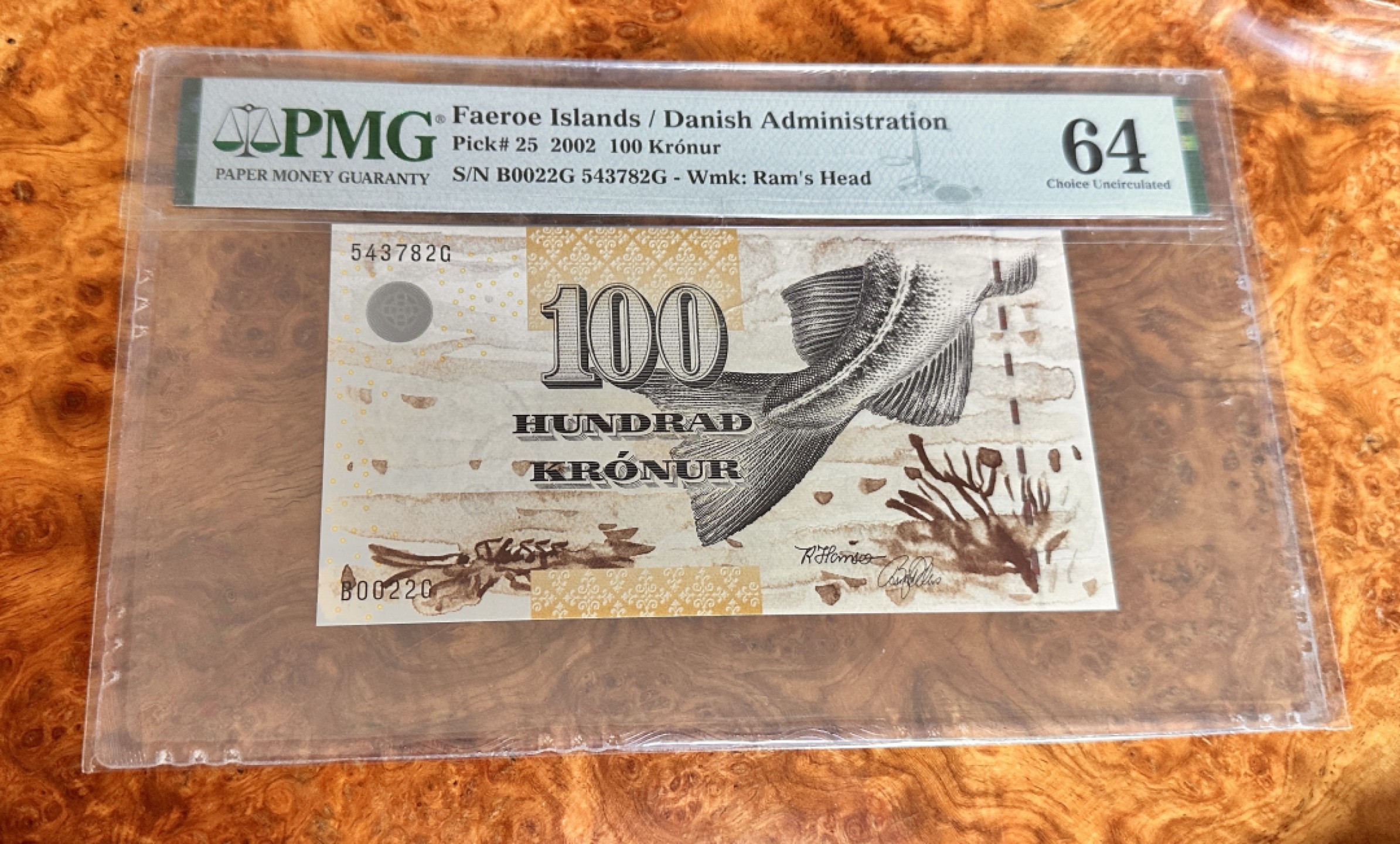 Chase Auction 第20期 - - 外钞、民国钞和人民币混合场！ 2002年法罗群岛100克朗，PMG64！