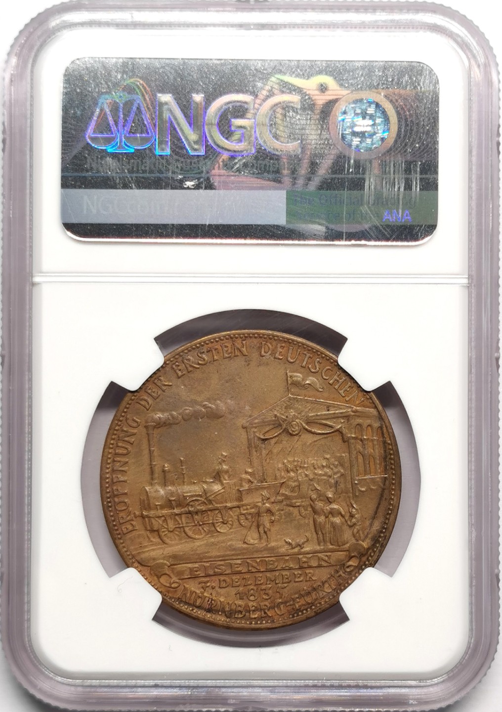 凡希社世界钱币微拍第二百三十三期 1935德国纽伦堡-菲尔特铁路百年纪念铜章NGC-MS62哥茨作品！