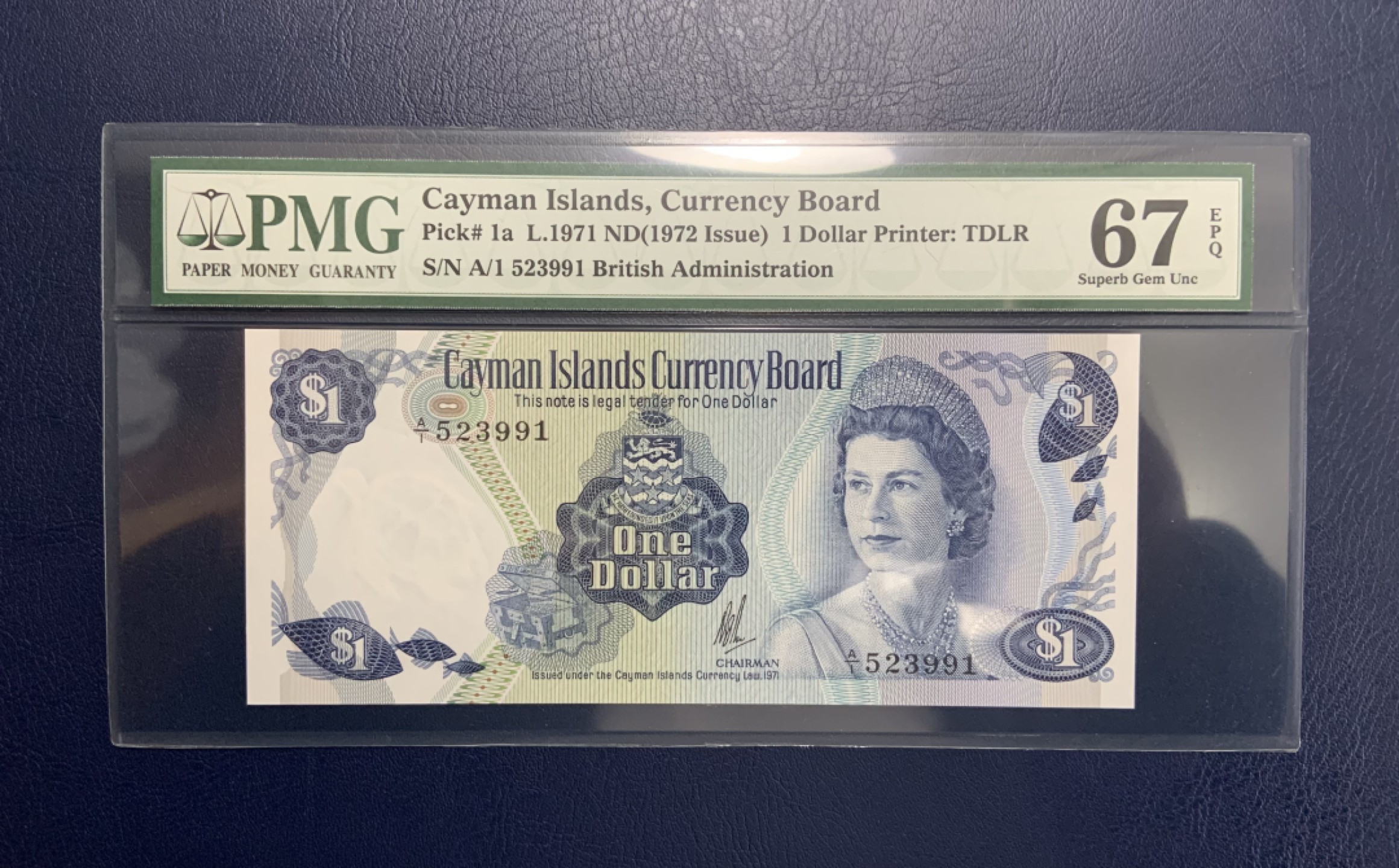 收藏联盟Quantum Auction 第243期拍卖 已更新 开曼群岛1971年1元 PMG67 开曼岛首张纸币 编号1a 不是后期1974年的5a