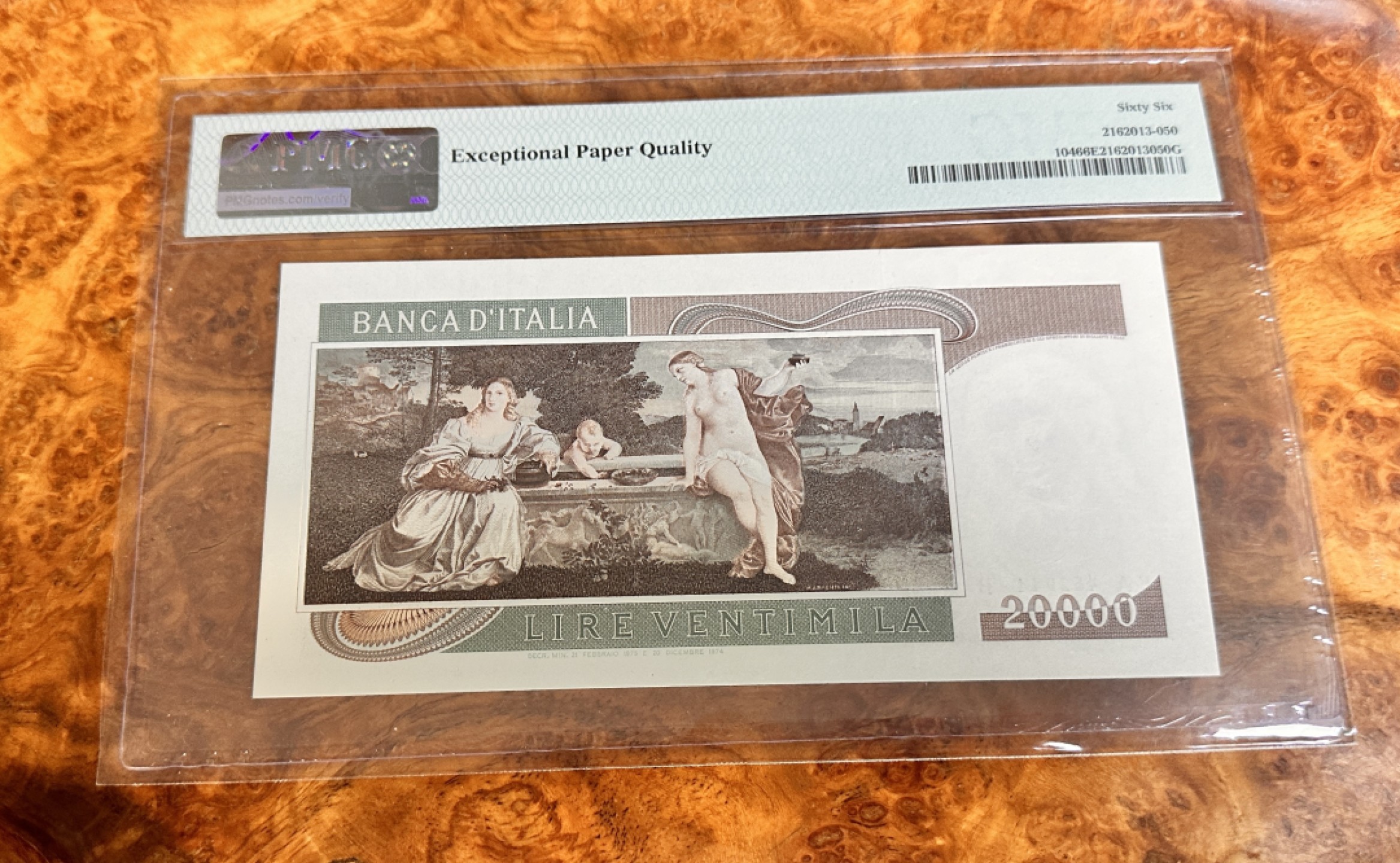 Chase Auction 第20期 - - 外钞、民国钞和人民币混合场！ 1975年意大利20000里拉，PMG66，画家提香！