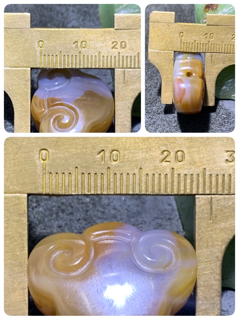 精美巴西玛瑙手工雕刻如意吊坠一个