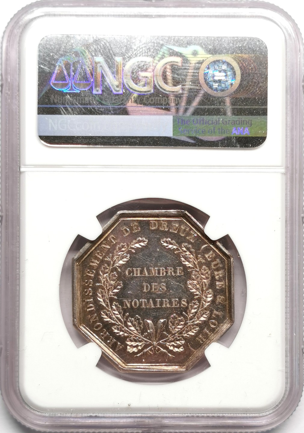 凡希社世界钱币微拍第二百三十三期 1834法国德勒公证处八角银章NGC-MS63