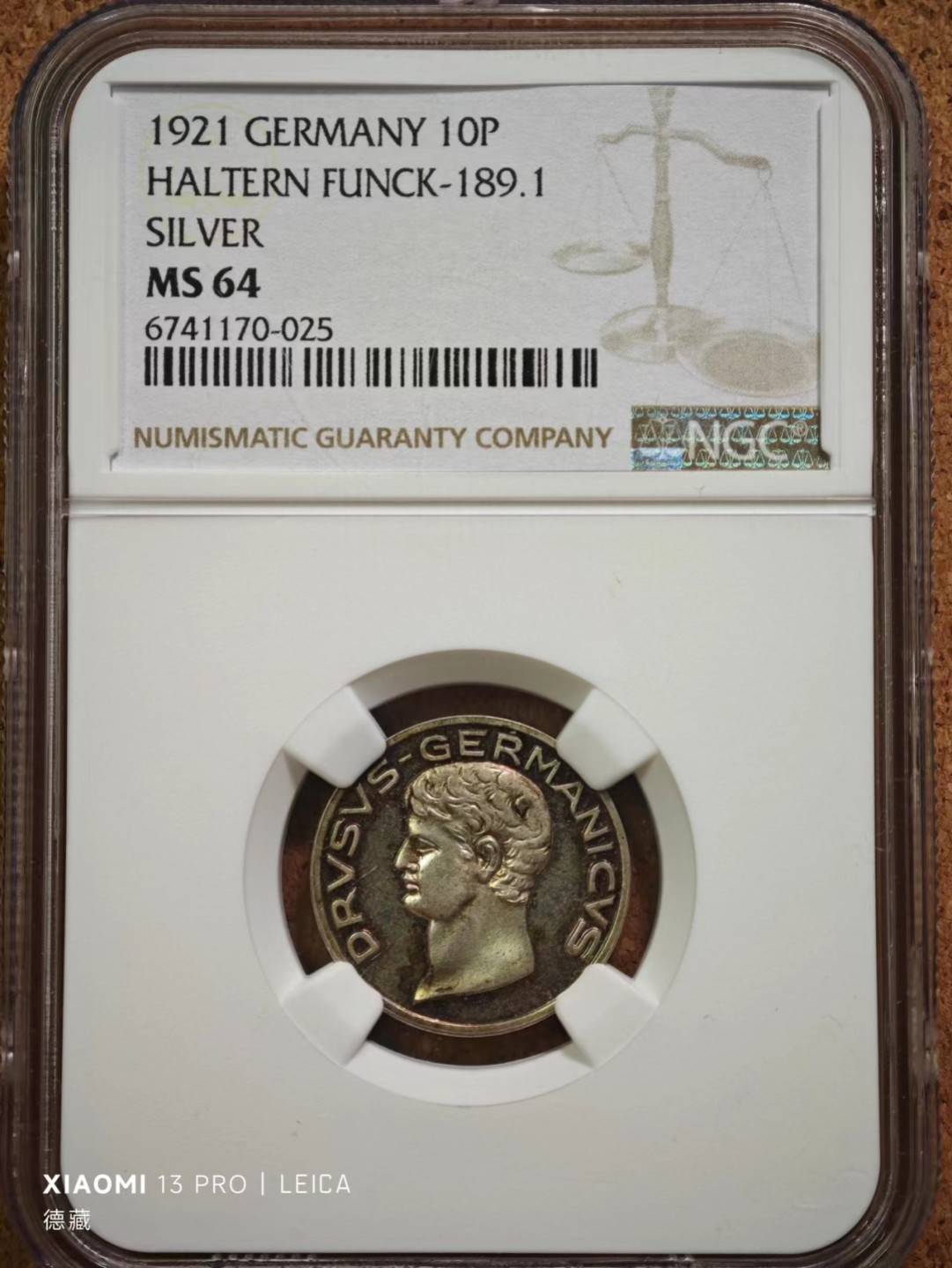 1921年德国德紧哈尔滕10芬尼银样币 NGC MS64 发行量仅15枚！！！