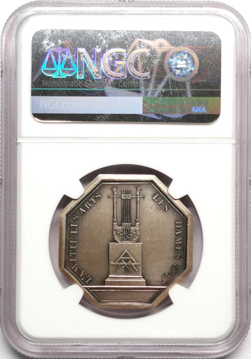 凡希社世界钱币微拍第二百三十三期 十九世纪法国古希腊诗人阿那克里翁八角银章NGC-MS62少见品种！