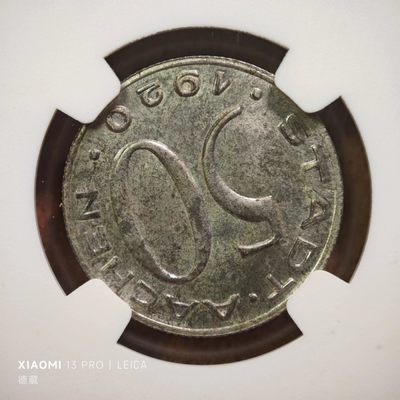 1920年德国德紧亚琛50芬尼鹰头铁币 背逆！NGC MS64