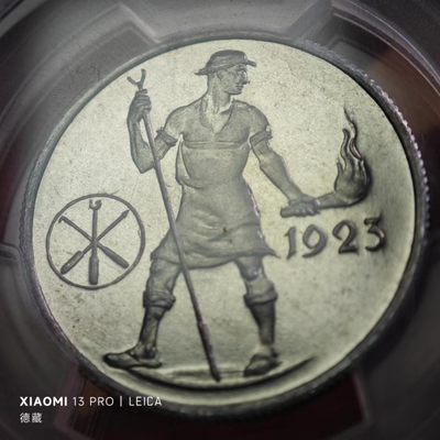 1923年德国德紧弗莱堡火把男1百万马克精制铝币 PCGS PR67CAM