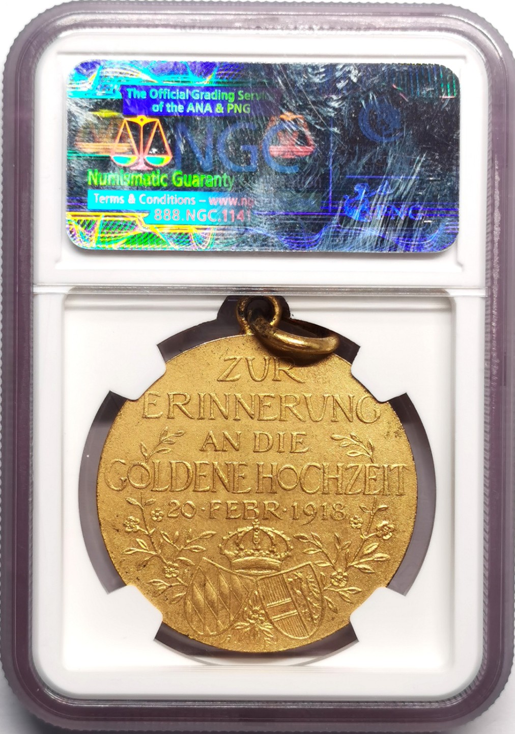 凡希社世界钱币微拍第二百三十三期 1918德国巴伐利亚金婚镀金纪念章NGC-MS62