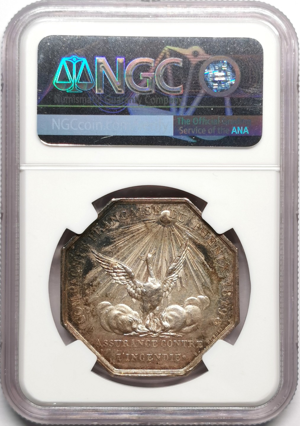 凡希社世界钱币微拍第二百三十三期 1819法国凤凰保险公司八角银章NGC-MS62