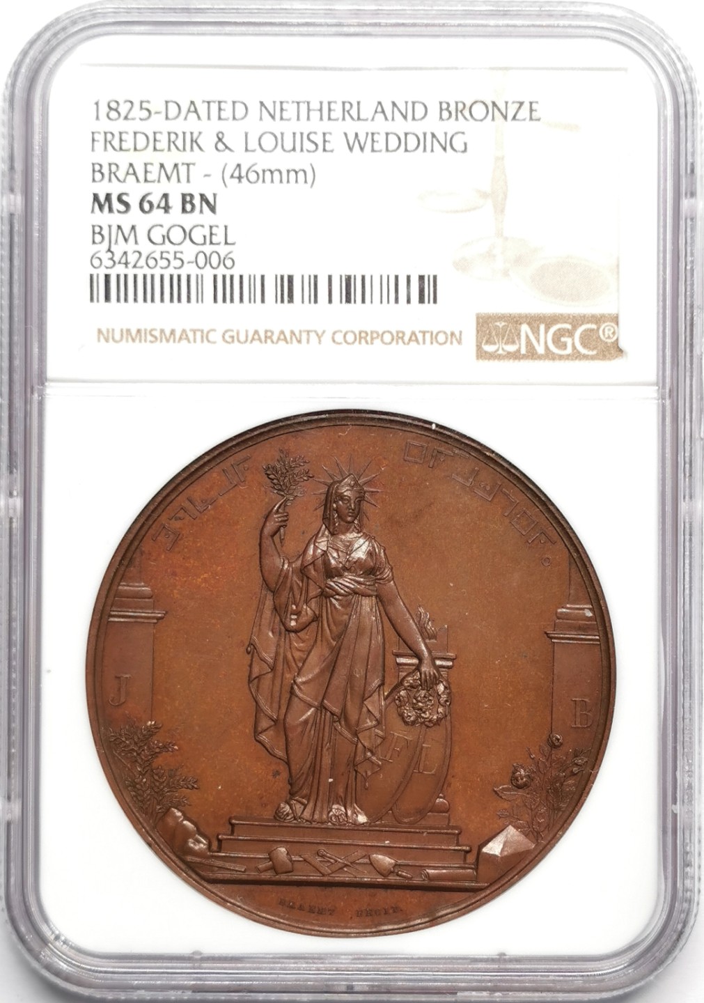 凡希社世界钱币微拍第二百三十三期 1825荷兰费德里克与露易丝结婚纪念铜章NGC-MS64