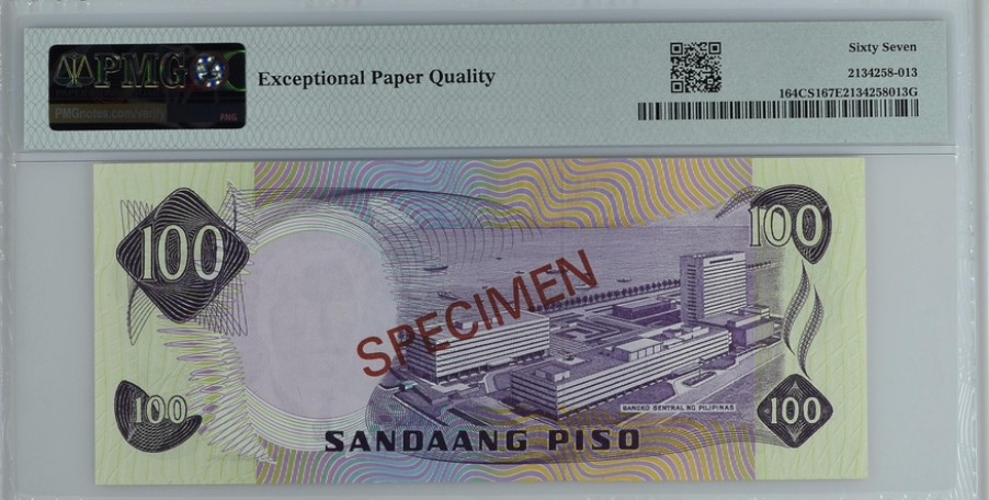 收藏联盟Quantum Auction 第243期拍卖 已更新 菲律宾1978年100比索收藏系列样票 PMG67 