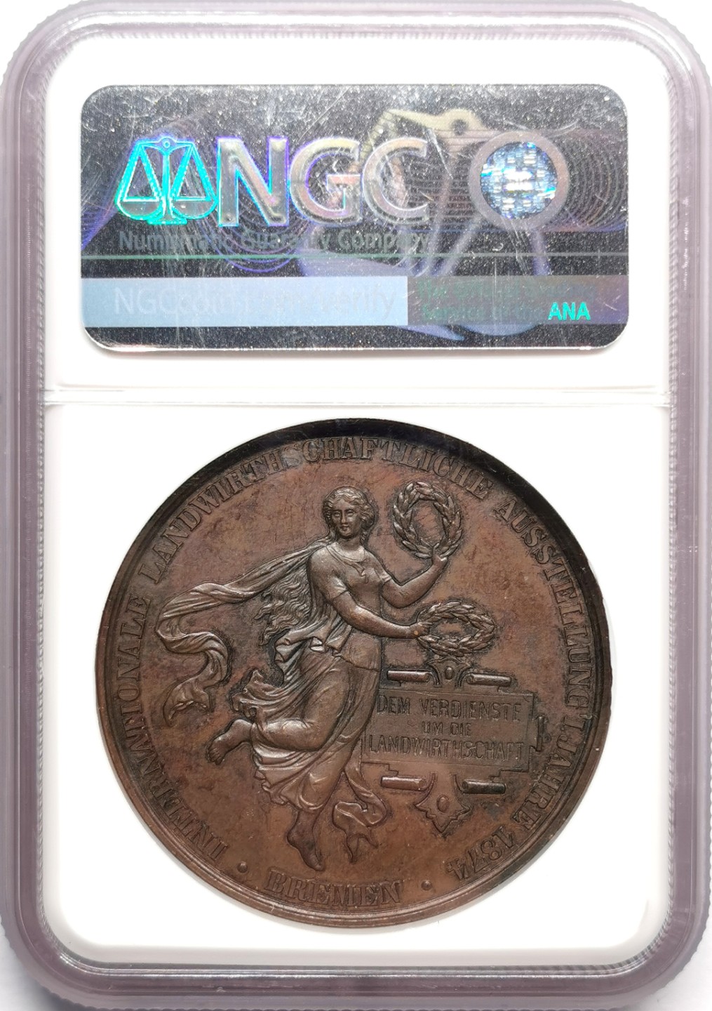 凡希社世界钱币微拍第二百三十三期 1874德国不来梅国际农业博览会纪念铜章NGC-MS62
