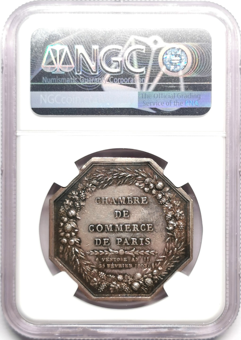 凡希社世界钱币微拍第二百三十三期 1804法国巴黎商会八角银章NGC-MS61