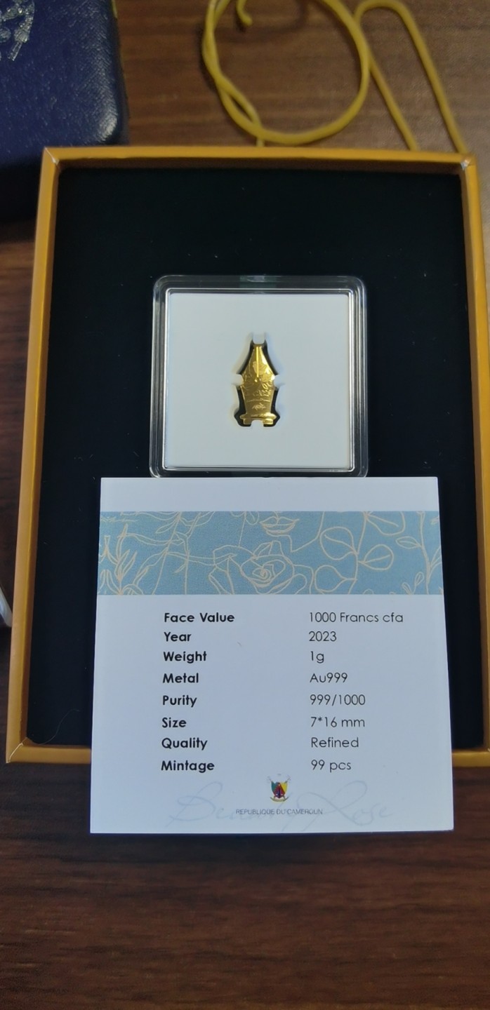【海寧潮现货】喀麦隆2023年笔尖爱情1克异形凹凸双面纪念金币发行只有99枚