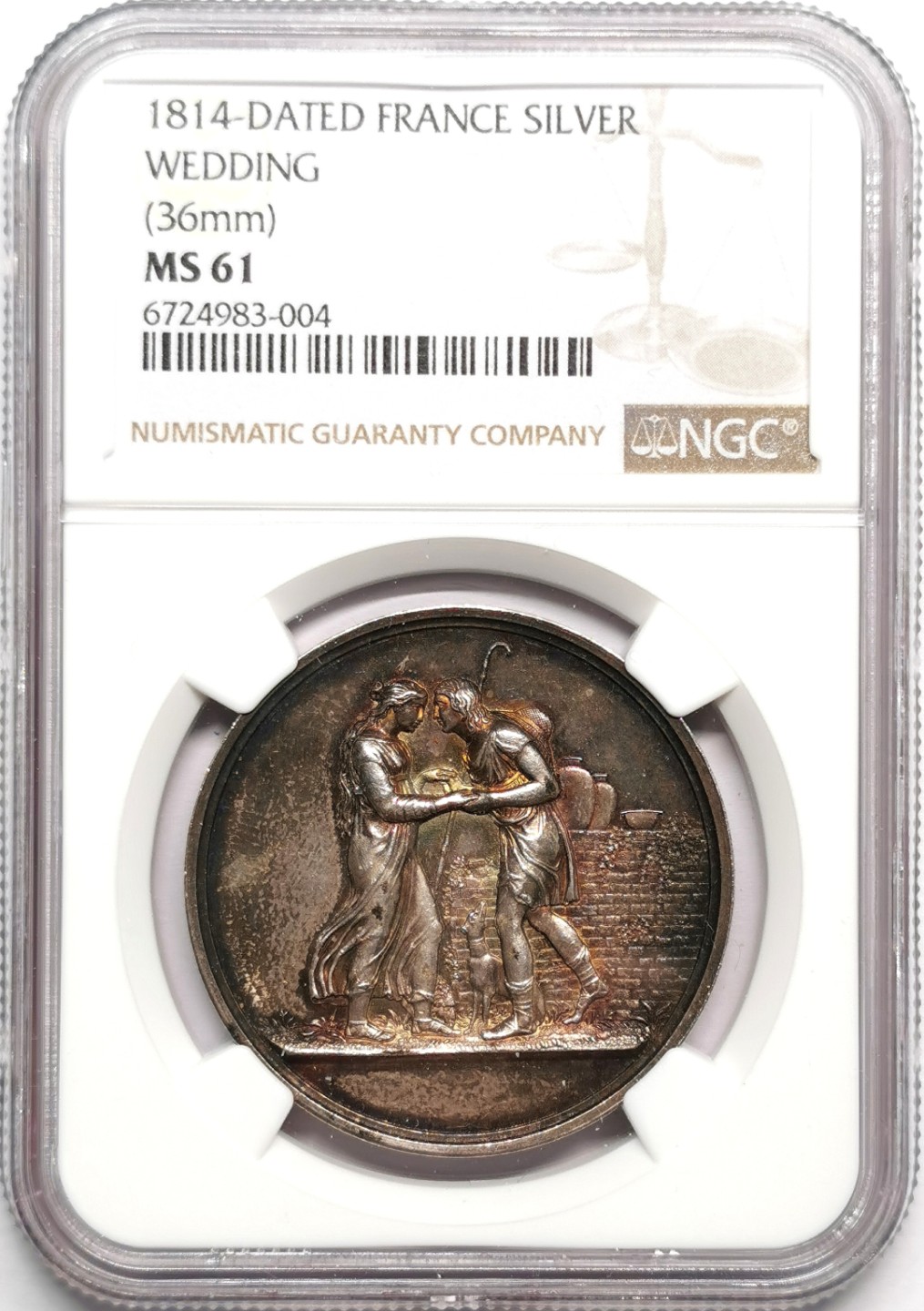 凡希社世界钱币微拍第二百三十三期 1814法国执子之手纪念银章NGC-MS61