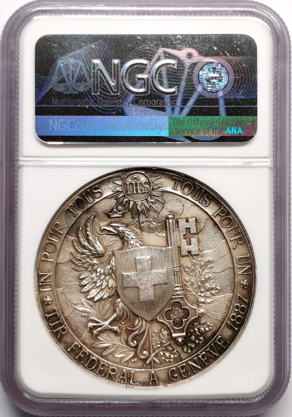 凡希社世界钱币微拍第二百三十三期 1887瑞士日内瓦射击节纪念银章NGC-UNCD