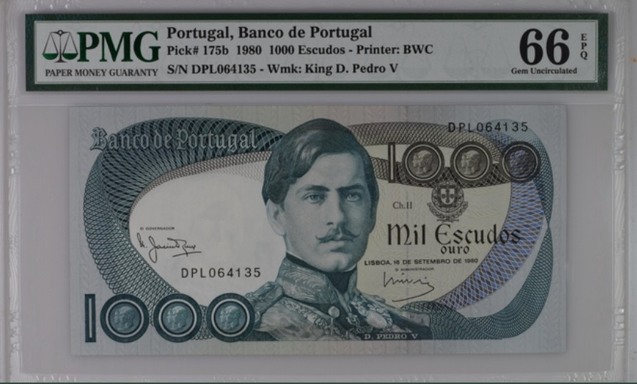 收藏联盟Quantum Auction 第243期拍卖 已更新 葡萄牙1980年1000埃斯库多 PMG66 “充满希望的”佩德罗五世
