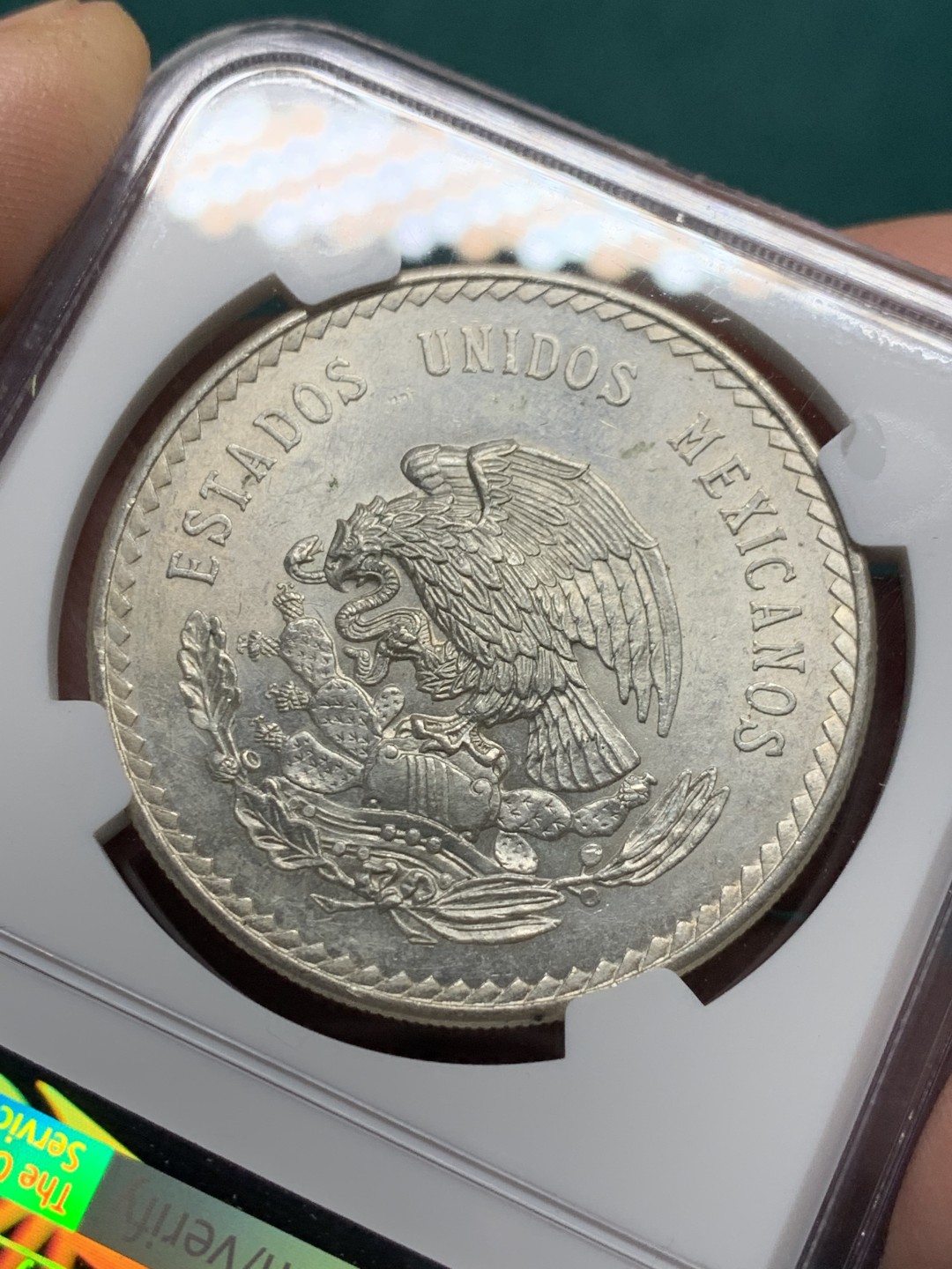 《竞宝斋》第147场-周日，周一 2场 (全场包邮) NGC-MS62 墨西哥1948年 印第安人5比索大银币 原光好品