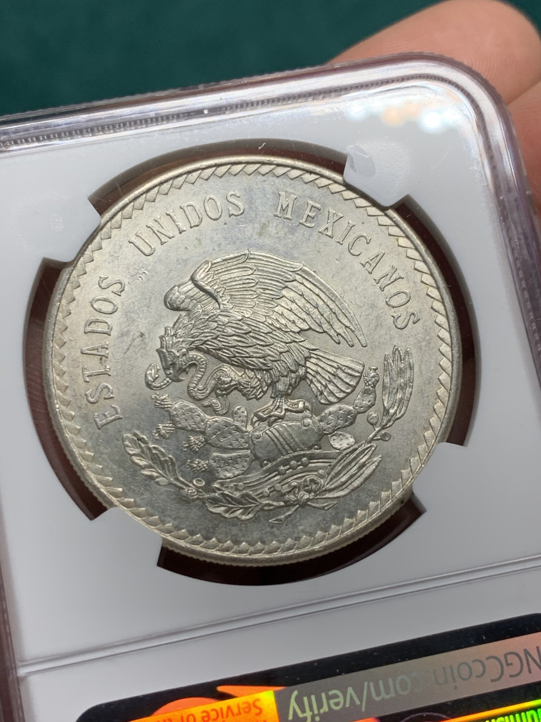 《竞宝斋》第147场-周日，周一 2场 (全场包邮) NGC-MS62 墨西哥1948年 印第安人5比索大银币 原光好品