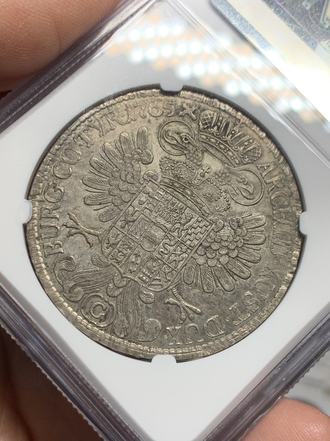 《竞宝斋》第147场-周日，周一 2场 (全场包邮) 亚军分 NGC 1765年MS61 奥地利 原铸大奶妈1泰勒银币，（金茨堡）布尔高厂铸造，打制良好无减重痕