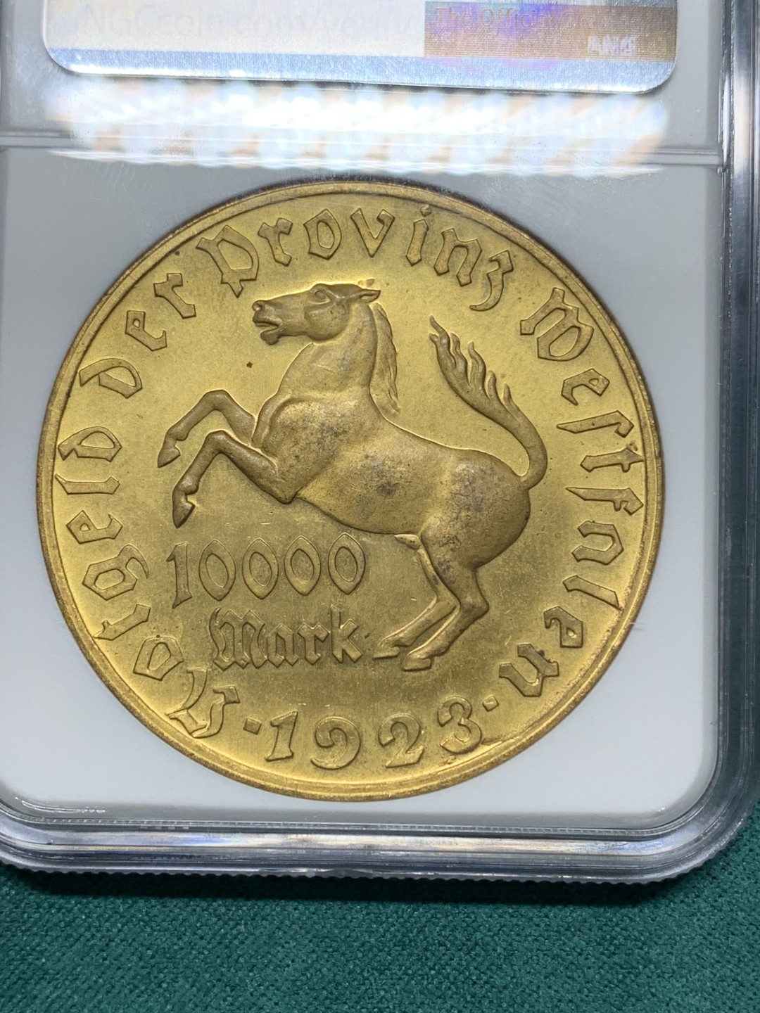 《竞宝斋》第147场-周日，周一 2场 (全场包邮) NGC-MS64 德国1923年 紧急状态时期威斯特伐利亚大马币  10000马克 德紧币中的名誉品状态一流