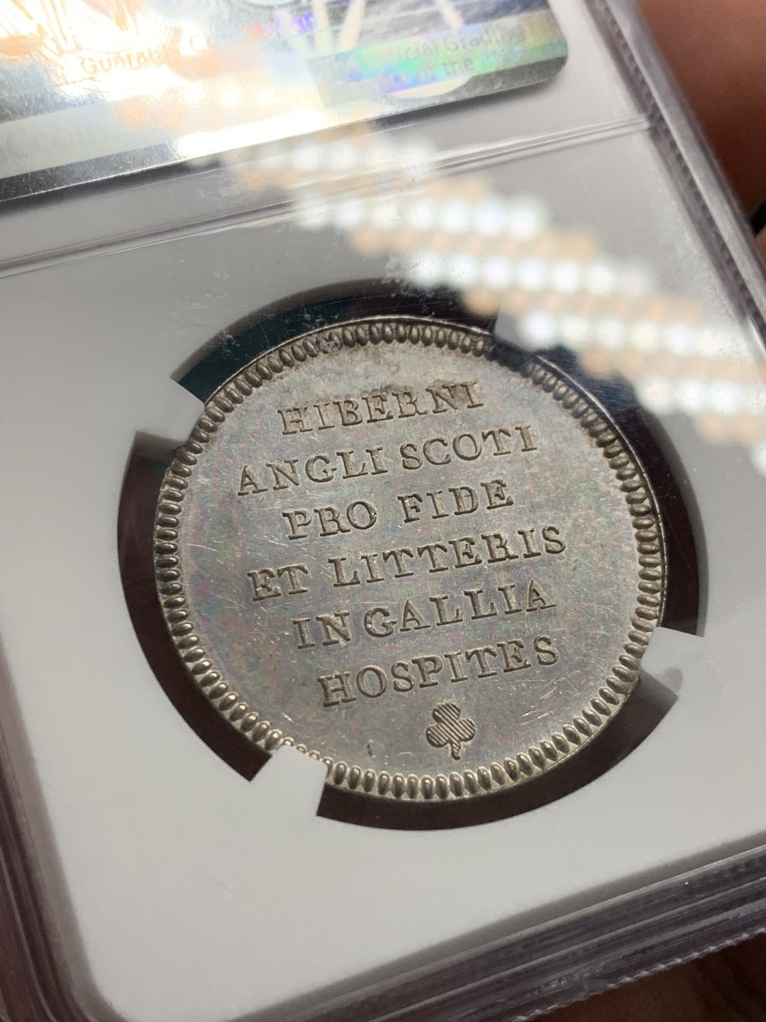 《竞宝斋》第147场-周日，周一 2场 (全场包邮) NGC-MS61 法国 1804年 拿破仑 恢复不列颠学院 纪念银章 背面拉丁文：爱尔兰人、英格兰人、苏格兰人对法国的热情好客归功于宗教和文学。雕刻师Nicolas Marie Gatteaux。少见品种 比较有意义